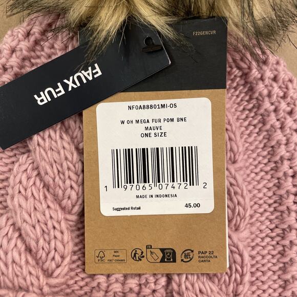 NWT THE NORTH FACE Women's Oh Mega Fur Pom Beanie Maybe Pink One Size - Picture 3 of 4